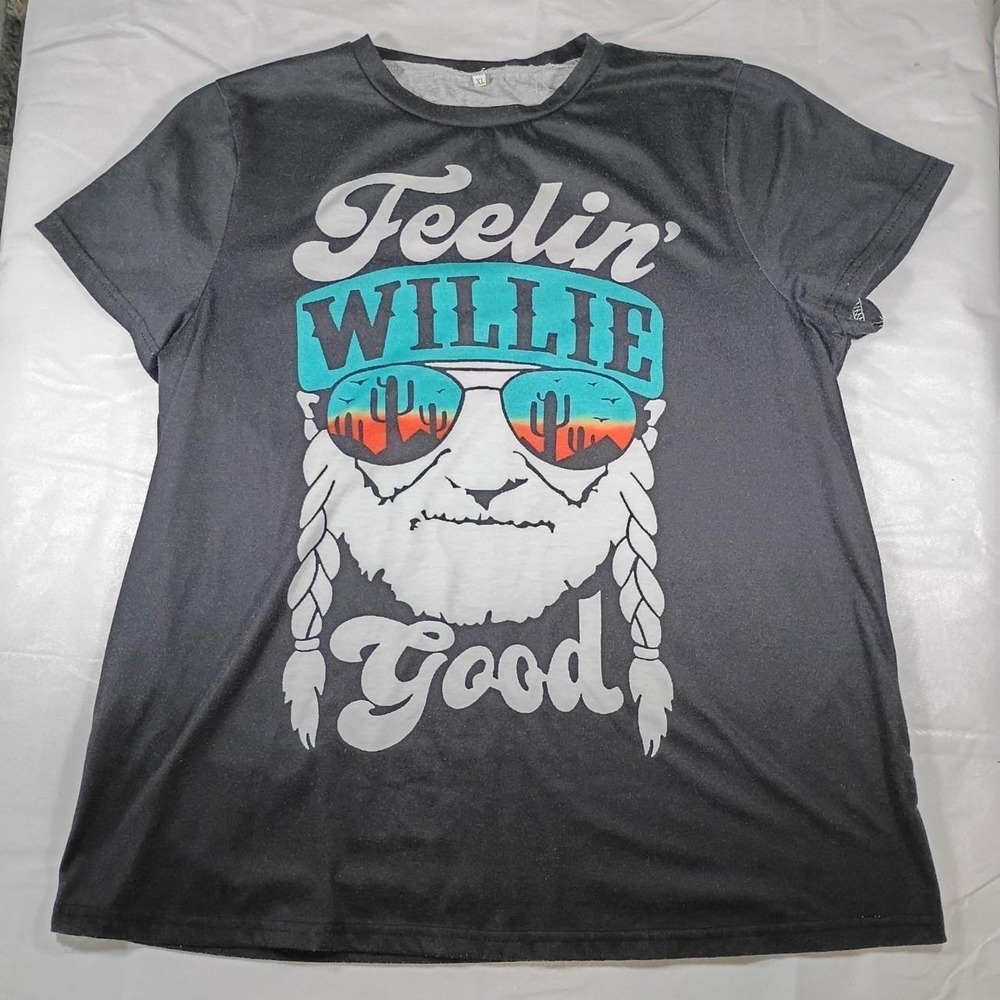 Vintage Style Willie Nelson Graphic Tee Dark Grey Women's Shirt, Size XL